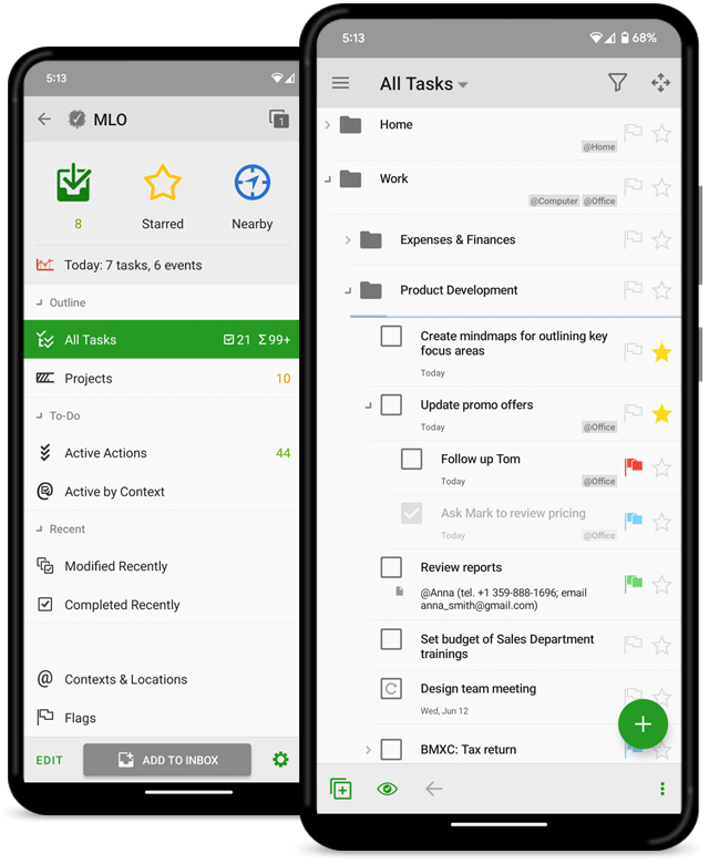 MyLifeOrganized Android 手机主界面